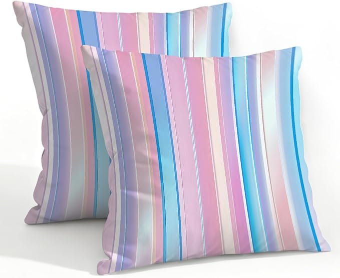 22x22 Inch Outdoor Pillow Covers Set of 2 Waterproof Throw Pillow Covers Decorative Couch Cushion Covers Pink Blue Stripes Square Pillowcases Protectors for Patio Garden Sofa