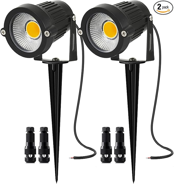 2Pack Low Voltage Landscape Lights LED 5W Landscape Lighting with connectors AC/DC 12V-24V Outdoor Spotlight IP66 Waterproof Tree Flag Lights Warm White Spotlights for Yard Garden Pathway