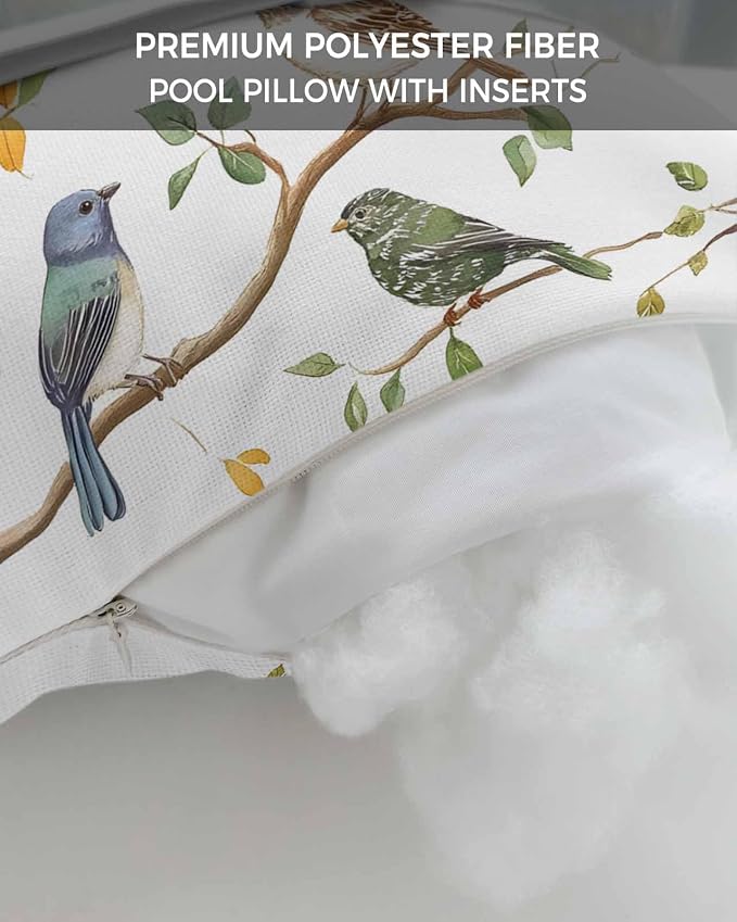 Outdoor Lumbar Cushions with Inserts, Spring Colorful Birds Watercolor Animal Waterproof Fluffy Fade Body Pillows, Patio Furniture Pillow for Home Balcony Garden Decor 11x16IN