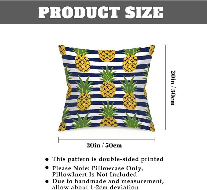 20x20 Inch Outdoor Pillow Covers Set of 2 Waterproof Throw Pillow Covers Decorative Couch Cushion Covers Pineapples Black Stripes Square Pillowcases Protectors for Patio Garden Sofa