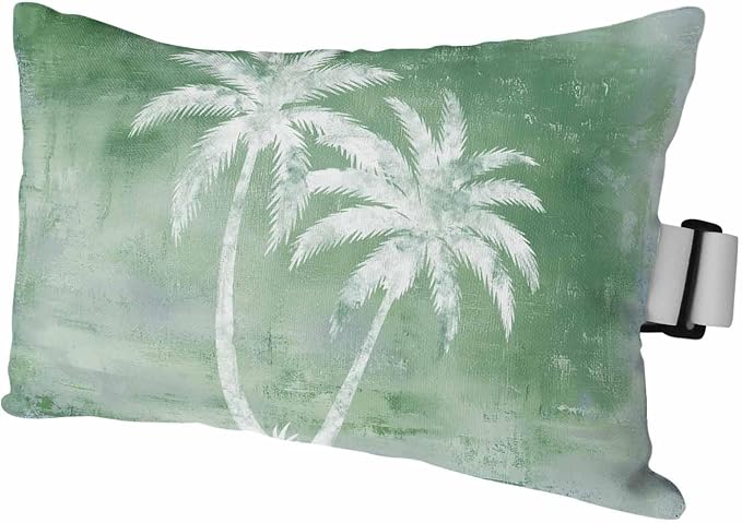 Palm Trees Tropical Outdoor Pillows for Chaise Lounge Chair Waterproof Lumbar Pillows with Insert&Adjustable Strap Beach Headrest Pillow Shabby Green Summer Coastal Recliner Pool Pillow 11"x16"