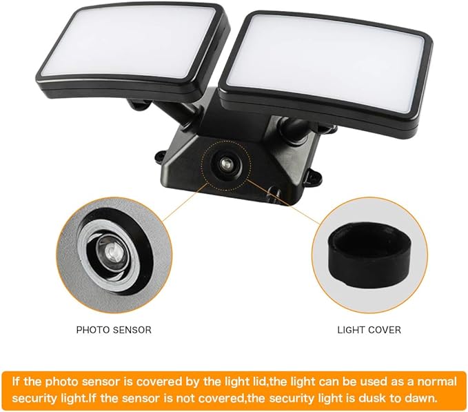 FAGUANGAO Dusk to Dawn LED Security Light,18W Plug in Flood Light Outdoor,5000k Daylight,1600lm, IP55 Waterproof,Adjustable 2 Heads Wall Light for Garage, Porch, Yard,2Pack Black