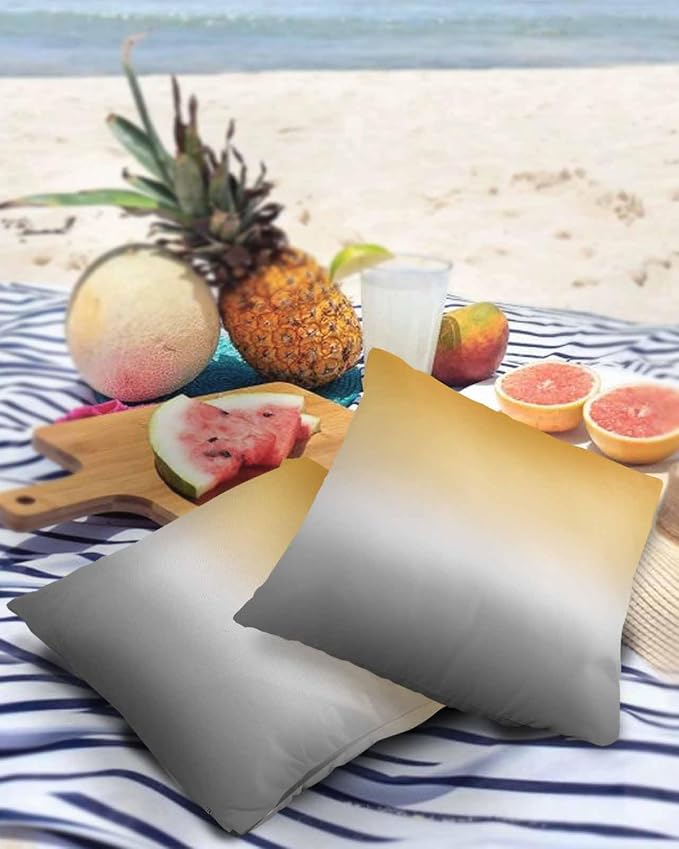 Outdoor Waterproof Throw Pillow Covers Set of 2 Yellow and Grey Ombre Pillowcases 24x24 Inches Gradient Color Patio Decorative Pillows Cushion Case Patio Pillows for Couch Bed Chair Garden