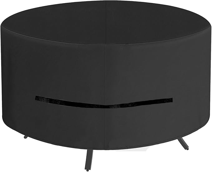 Oslimea Round Outdoor Patio Table Cover 72 Inch, Patio Furniture Covers for Outdoor Table, Waterproof, Windproof, UV Resistant and All Weather Resistant (Black, 72"DIAx28"H)