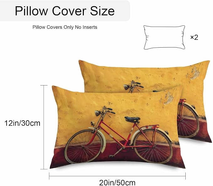 Bicycles Outdoor Pillow Covers 20x12 Inch Lumbar Pillow Covers Set of 2 Waterproof Decorative Throw Pillow Cases Farmhouse Vintage Vehicle Yellow Broken Walls Cushion Covers for Patio Furniture Garden