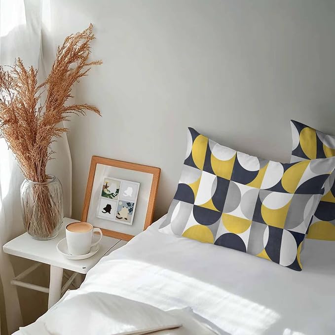 Vandarllin Outdoor Throw Pillows Covers 20x12 inch Set of 2 Waterproof Mid Century Geometric Decorative Zippered Cushion Covers for Patio Furniture, Abstract Modern Yellow Lumbar Pillowcases