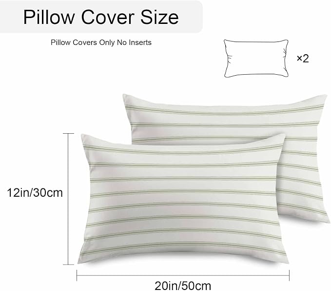 Vandarllin Outdoor Throw Pillows Covers 20x12 inch Set of 2 Waterproof Sage Green Stripes Decorative Zippered Cushion Covers for Patio Furniture, Abstract Lines Striped Lumbar Pillowcases