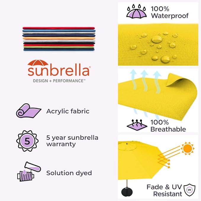 Midtown Umbrellas Push & Pop 10 Ft Patio Umbrellas with Push & Pop Mechanism, Fiberglass Ribs & Sunbrella Fabric – Outdoor Umbrella for Deck, Pool, Cafés and Hotels – Yellow Canopy, Black Pole