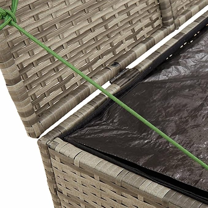 Outdoor Storage Box 291L, Garden Deck Bin with Water-Resistant Liner, Resin Wicker Organizer for Patio Furniture Cushions, Tools and Backyard Supplies, Grey