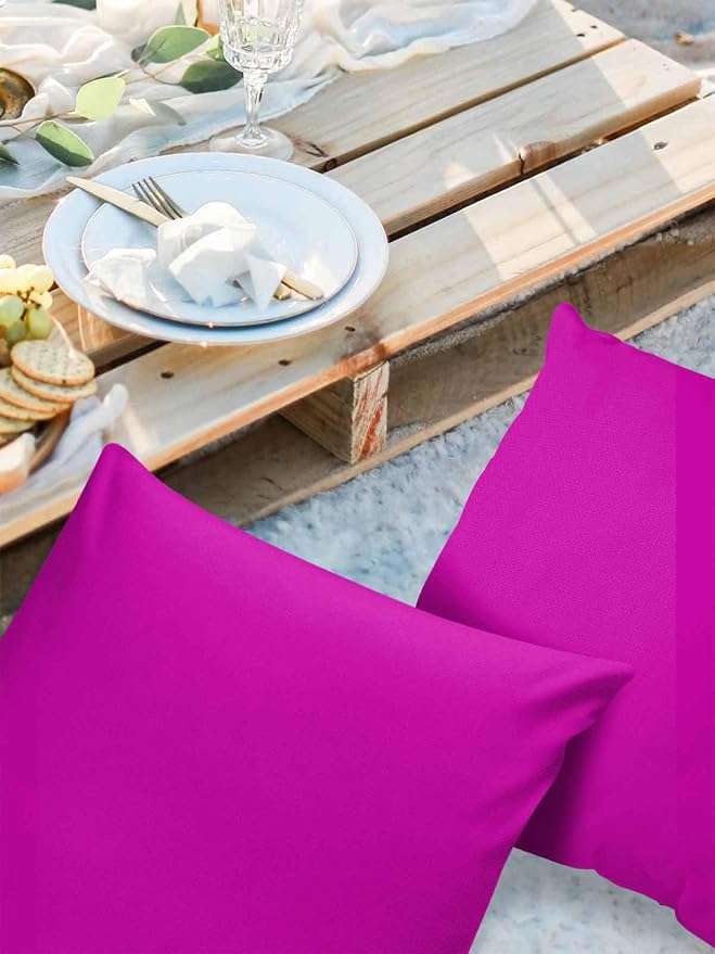 Outdoor Waterproof Throw Pillow Covers Set of 2 Rosy Red Pillowcases 24x24 Inches Solid Pink Color Patio Decorative Pillows Cushion Case Patio Pillows for Couch Bed Chair Garden