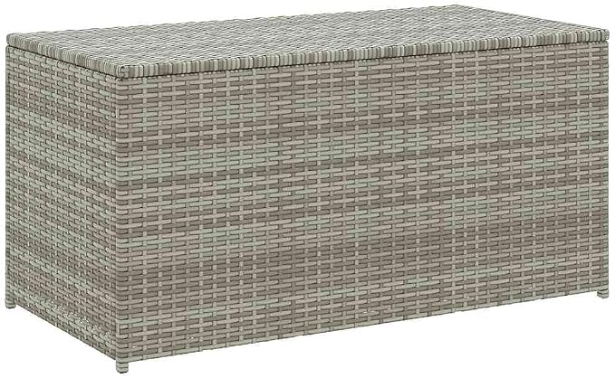 39.4"x19.7"x19.7" Rattan Deck Box w/Gas Lift, Weather-Resistant Patio Storage for Cushions/Tools/Shoes, Gray, Steel Frame, Easy Assembly