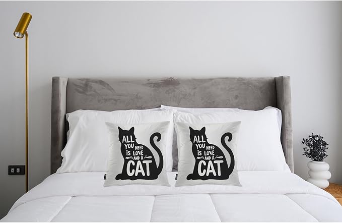 Swono Couch Pillow Cover Set of 2 Black Cat, All You Need is Love and A Cat Quote Decorative Throw Pillowcase Cushion Cover 18 X 18 Inch Throw Pillows Covers for Sofa Bedroom Car Living Room