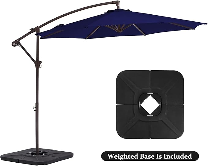 10FT Patio Umbrella, Outdoor Offset Cantilever Umbrella with Sturdy 8 Ribs and Reinforced Base, Easy Tilt Adjustment for Backyard Pool Garden,Navy Blue