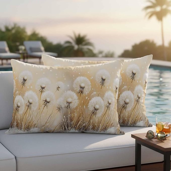 Outdoor Waterproof Pillow Covers White Dandelion Plant Pack of 2 Lumbar Pillow Cover Spring Leaf Decorative Cushion Pillowcases for Patio Couch Bench Garden 12 x 20 Inches