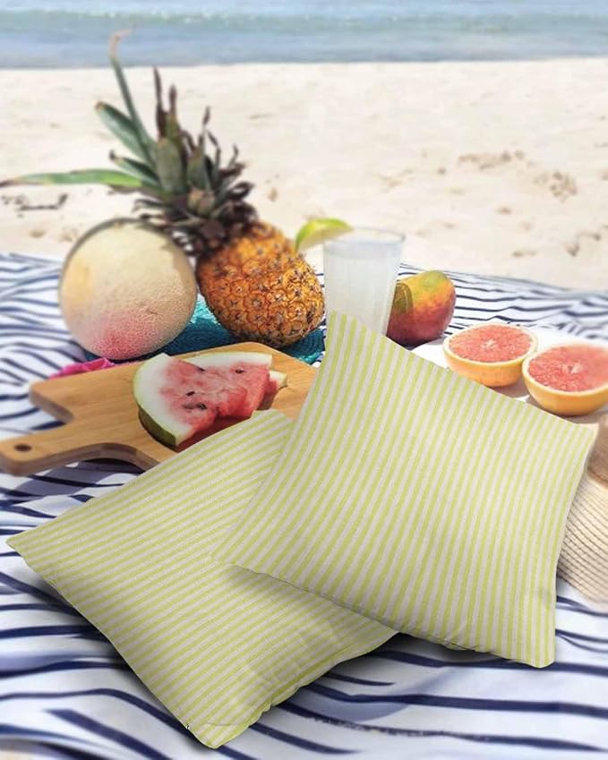 Outdoor Waterproof Throw Pillow Covers Set of 2 Yellow Stripes Pillowcases 18x18 Inches Linen Classic Vertical Striped Patio Decorative Pillows Cushion Case Patio Pillows for Couch Bed Chair Garden