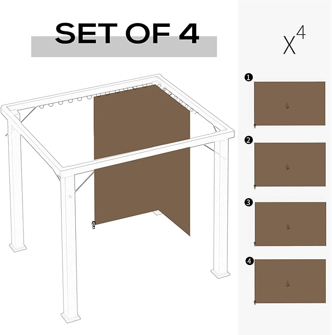 Outsunny 10' x 10' Universal Gazebo Sidewall Set with Panels, Hooks and C-Rings Included for Pergolas and Cabanas, Brown
