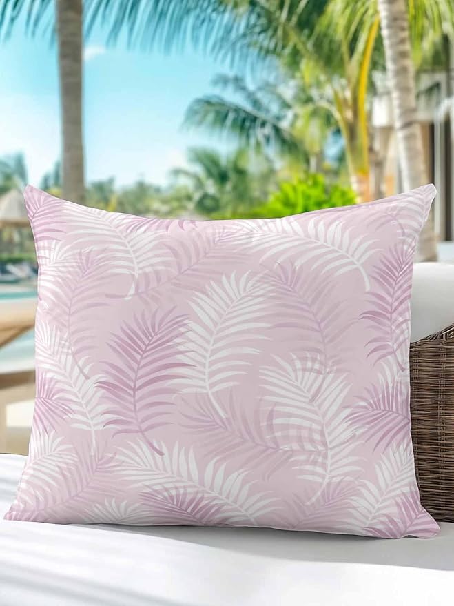 Waterproof Outdoor Pillow 1 Pack Pink Tropical Palm Leaves Decorative Throw Pillows Cover & Insert 16x16 Inch Pillowcase Summer Jungle Foliage Pillows for Couch Sofa Bed Patio Furniture Indoor Outdoor