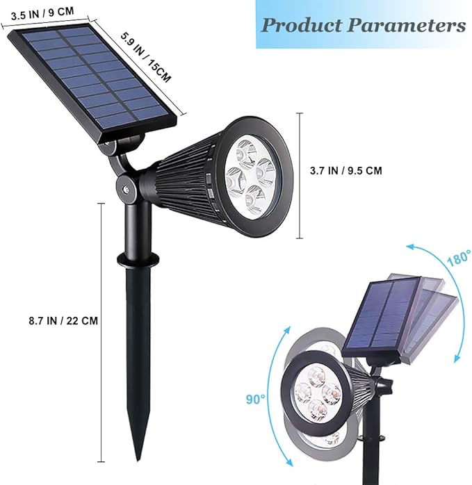 Solar Lights Outdoor, 4-LED Solar Spotlight LED Landscape Lights IP67 Waterproof Solar Powered Landscaping Lights Outdoor Lighting for Tree Garden Yard Patio(2 Pack, Red)