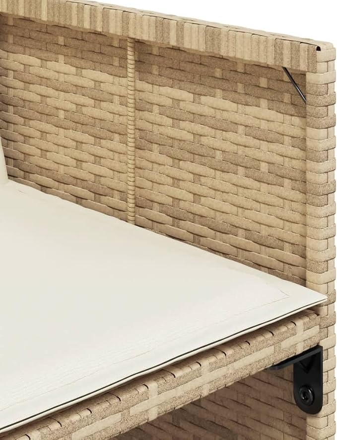 11 Piece Outdoor Rattan Dining Set with 10 Folding Chairs and Cushions Beige Poly Rattan for Patio Garden Backyard Relaxation Tempered Glass Table UV Proof 242.5 lb Capacity