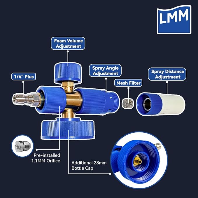 Foam Cannon LMM T2.0 for Pressure Washer with 1/4 Inch Quick Connector Snow Foam Lance for Car Washing with Adjustable Thick Foam