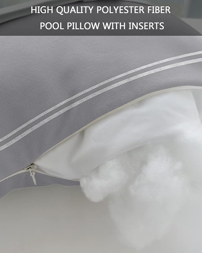 Outdoor Pillows Covers with Inserts Solid Color Gray Waterproof Recliner Pillow with Adjustable Strap Throw Pillows for Patio Furniture Pool Lounge Chair, 11x16 inch, 1PCS