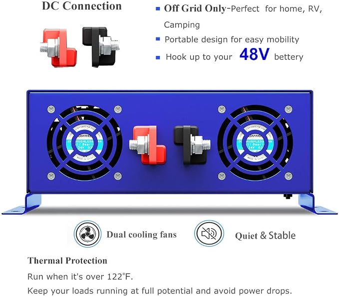 3000 watt Inverter 48 Volt Pure Sine Wave Inverter 48V DC to AC 120V 110V Surge 6000W, Power Inverter for Truck car RV Home Solar. (3000W 48V)
