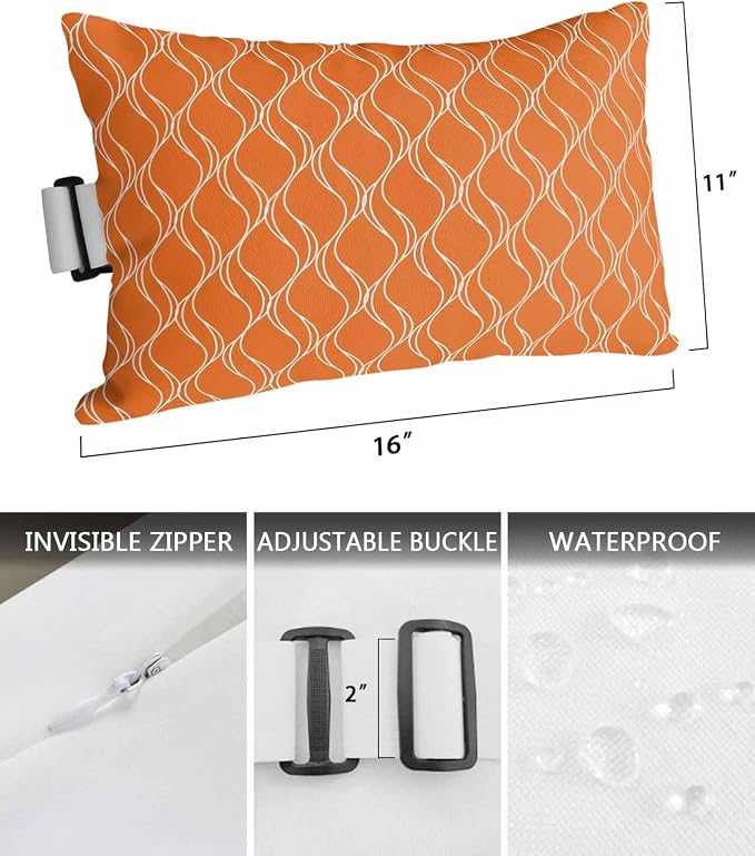 Pack of 2 Outdoor Lumbar Pillow Covers 11x16 Inch, Orange Stripes Waterproof Throw Pillow Covers Set, Simple Geometric Modern Monochrome Indoor&Outdoor Decorative Cushion Cases for Patio Porch Beach