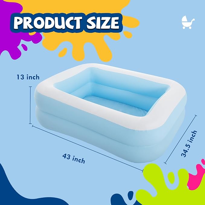 Inflatable Swimming Pool for Kids Outdoor Ground Rectangular Kiddie Pool (Max 43x34.5x13 Inch)