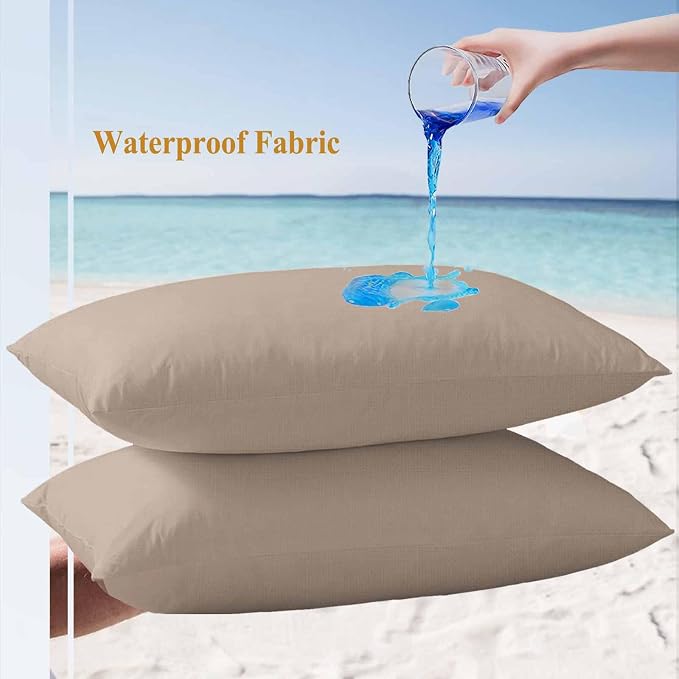 Lumbar Pillow Covers 20x12 Inch Set of 2, Beige Solid Color Waterproof Outdoor Pillow Covers, Aesthetics Contemporary Luxury Decorative Cushion Pillowcases for Couch, Sofa, Bed, Garden, Patio