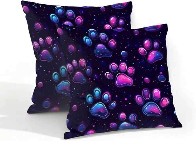 18x18 Inch Outdoor Pillow Covers Set of 2 Waterproof Throw Pillow Covers Decorative Couch Cushion Covers Neon Glowing Cat Paw Square Pillowcases Protectors for Patio Garden Sofa