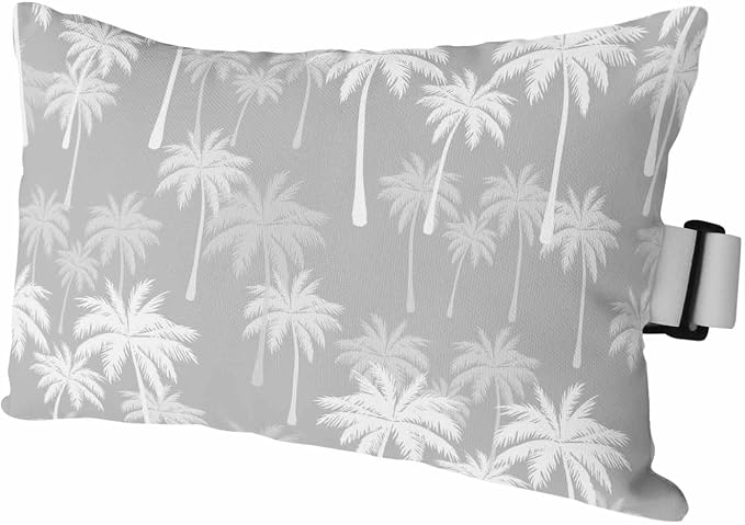 Tropical Palm Tree Outdoor Pillows for Chaise Lounge Chair Waterproof Lumbar Pillows with Insert&Adjustable Elastic Strap Beach Headrest Pillow Gray White Plants Coastal Leaf Beach Pool Pillow 12"x20"