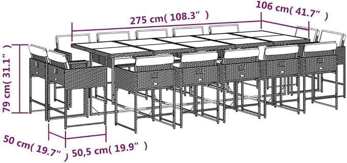 15 Piece Patio Dining Set with Cushions, Foldable Poly Rattan Garden Furniture Table and Chairs, Space Saving Outdoor Seating for Backyard, Deck, and Balcony