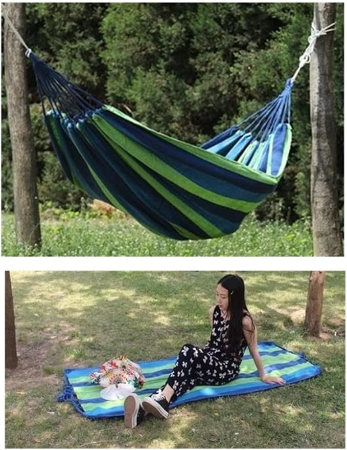 Two-Person Canvas Fabric Hammock with Travel Bag - Ideal for Outdoor and Indoor Use in Patios and Backyards - Holds up to 330 lbs