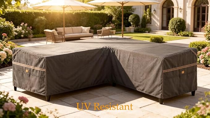 Heavy Duty Waterproof Outdoor V-Shaped Sectional Sofa Cover UV Resistant Patio Furniture Covers for 5 Seater 90" W (on Each Side) x 33" D x 31" H Dark Grey
