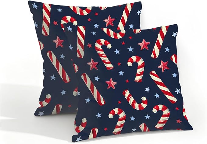 16x16 Inch Outdoor Pillow Covers Set of 2 Waterproof Throw Pillow Covers Decorative Couch Cushion Covers Christmas Candy Star Square Pillowcases Protectors for Patio Garden Sofa