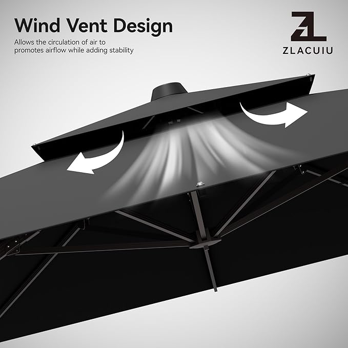 9x12FT Cantilever Patio Umbrella - Heavy Duty Double Layer Offset Design with 360° Rotation, Large Rectangle Sun Shade Umbrella for Garden, Deck, Pool, Backyard, Black