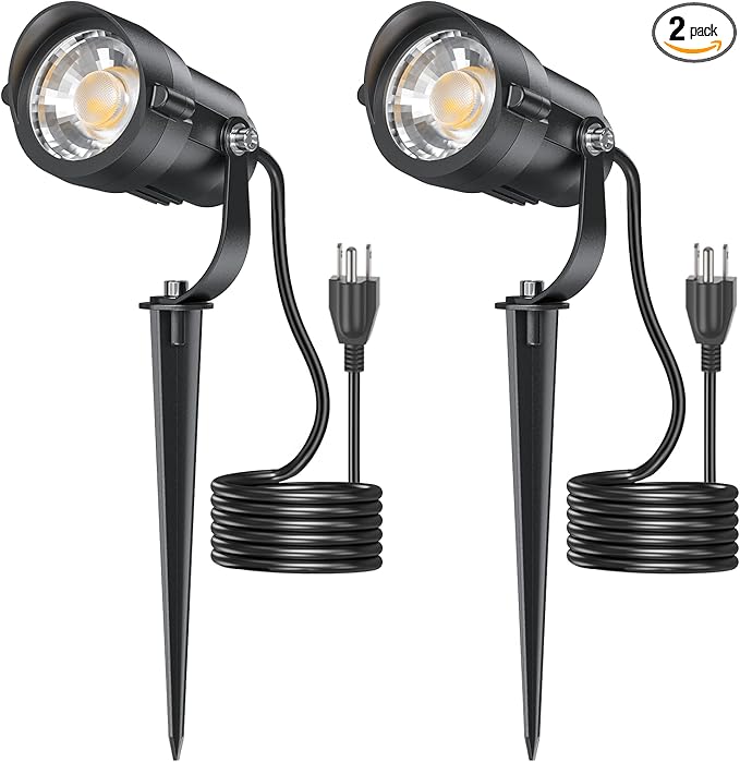 HIBOITEC Plug in Outdoor Spotlight 12W, 2900K 36° COB LED Landscape Lighting for Yard Trees & Garden, UL Listed IP65 Waterproof, No Transformer Needed Spot Lights, 2 Packs