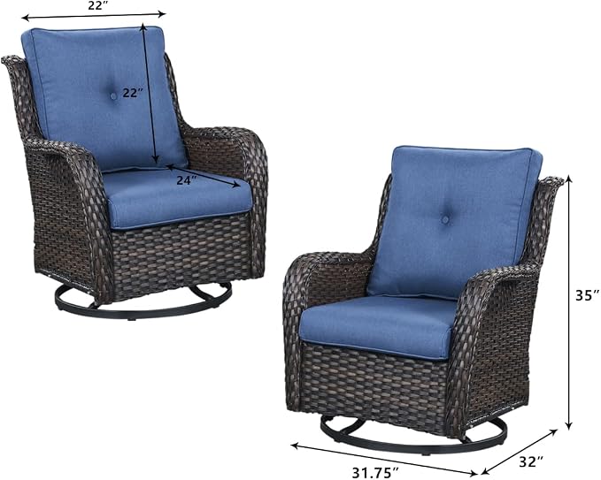 HUMMUH Patio Furniture with Fire Pit 4-Piece Wicker Outdoor Sectional Couch with Swivel Rocking Chairs, Propane Fire Pit Conversation Set for Garden, Backyard, Deck