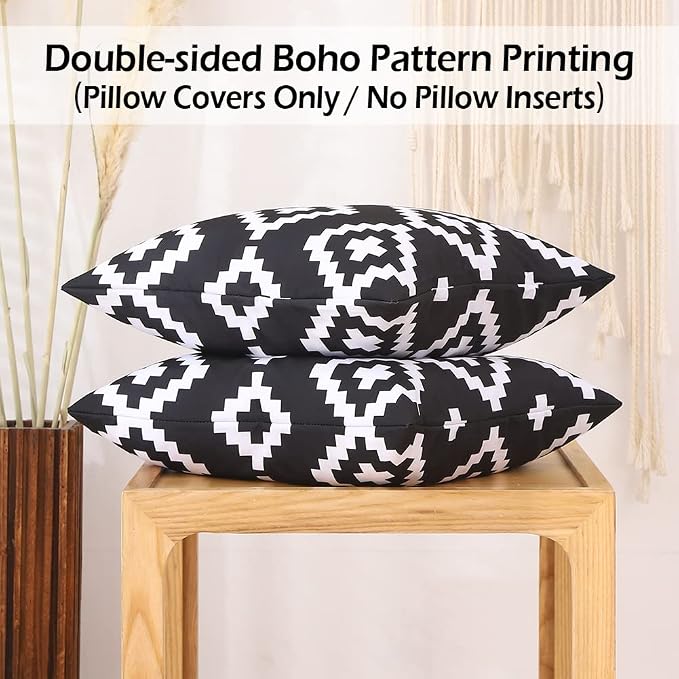 CARRIE HOME Black and White Outdoor Pillows Waterproof 18x18 Porch Throw Pillow Covers 18 x 18 Set of 2 Outdoor Patio Decor for Patio Furniture, RV, Backyard, Deck, Picnic, Beach, Trailer, Camping