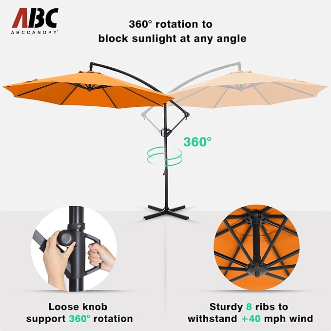 ABCCANOPY 10FT Cantilever Patio Umbrella with base included, 360° Rotation Outdoor Offset Umbrella for Backyard, Deck, Poolside (Tuscan)