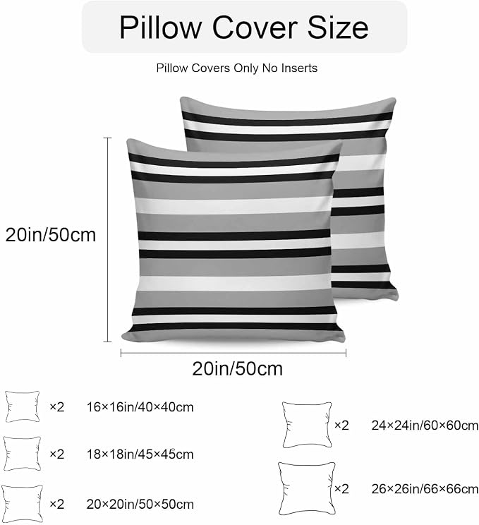 Black Gray Striped Outdoor Pillow Covers 16x16 Inch Throw Pillow Covers Set of 2 Waterproof Decorative Pillow Cases Contemporary Minimalist Lines Art Cushion Covers for Patio Furniture Garden Couch