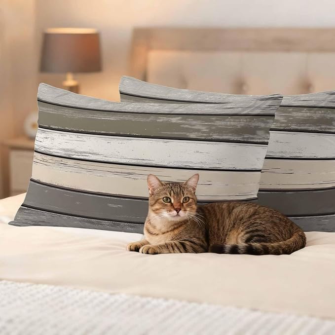 Retro Dark Grey Stripe Outdoor Waterproof Throw Pillow Covers Set of 2, 20"x12", Peeling Paint Effect Texture Decorative Pillow Covers Outside Cushion Case for Patio Porch Garden