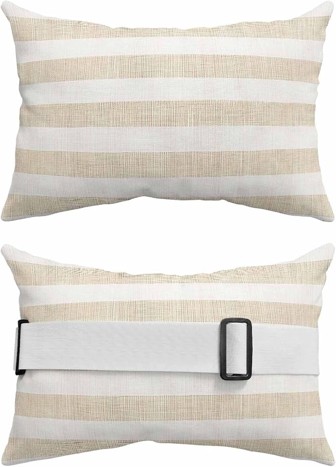 Outdoor Pillows for Chaise Lounge Set of 2 Vintage Brown Lines Headrest Pillow Waterproof Lumbar Pillows with Insert for Beach Chair,Patio Office,Pool Recliner, Vintage Stripes on Linen 11x16IN