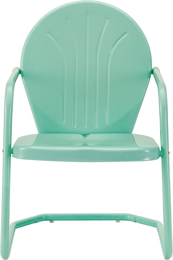 Crosley Furniture Griffith 5-Piece Outdoor Dining Set for 4, Retro Metal Round Patio Table and Chairs, White and Aqua