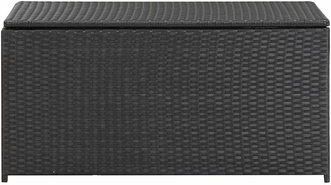 Patio Storage Box Outdoor Deck Bin Hand-Woven Poly Rattan Trunk for Garden Cushions Pillows Blankets 39.4 x 19.7 x 19.7 Inch Black