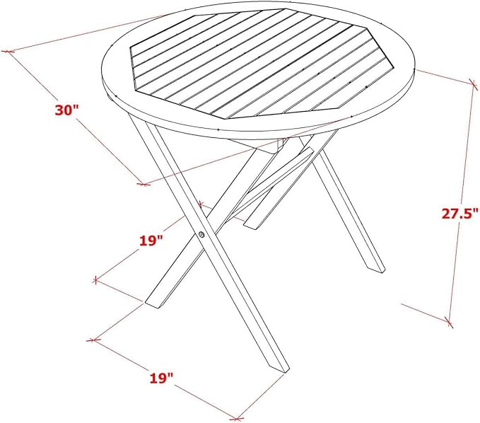 East West Furniture MNBS3CWNA 3 Piece Outdoor Conversation Bistro Set Contains a Round Acacia Wood Coffee Table and 2 Folding Side Chairs, 30x30 Inch, Natural Oil