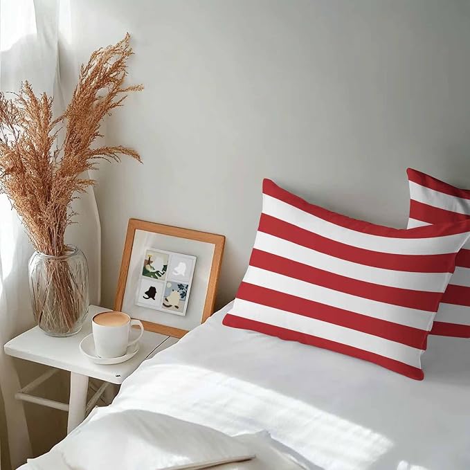 Outdoor Waterproof Throw Pillow Covers Set of 2 Red White Stripe Lumbar Pillowcases 20x12 Inches Simple Style Striped Decorative Pillows Cushion Case Patio Pillows for Couch Bed Chair Garden