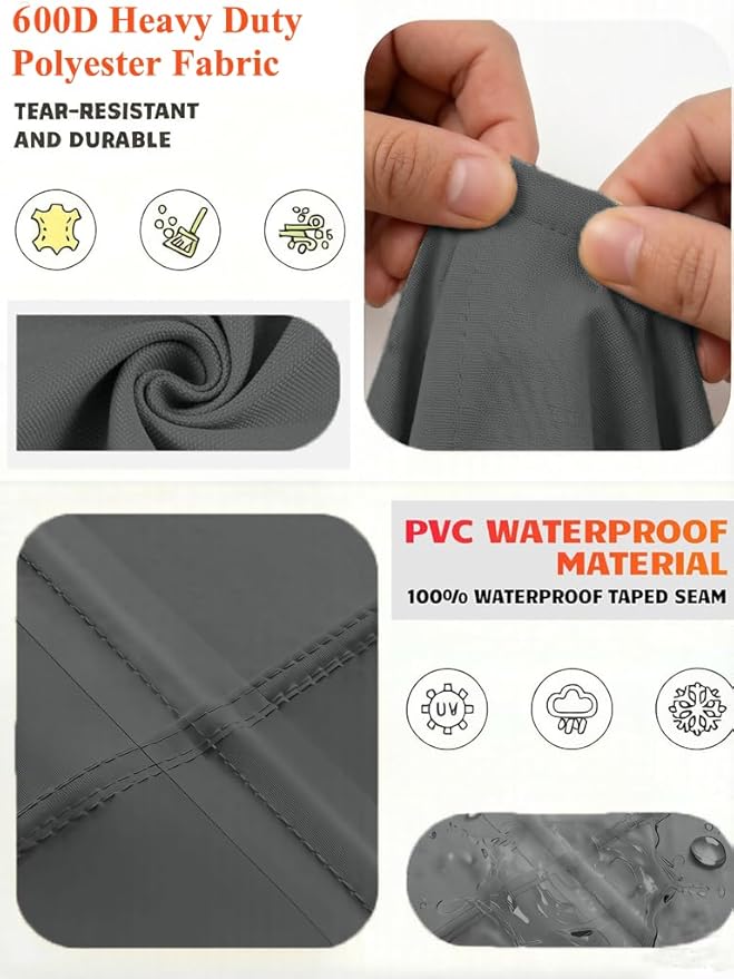 600D Heavy Duty Waterproof Patio Furniture Covers UV Resistant Round Outdoor Table Chair Covers Medium Round 62"Diax28"H Dark Grey