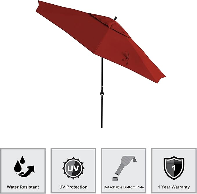 California Umbrella 11Ft Fiberglass Rib Patio Umbrella, Hand-Crank, Tilt-Collar, Black Frame, Solution Dyed Red Fabric