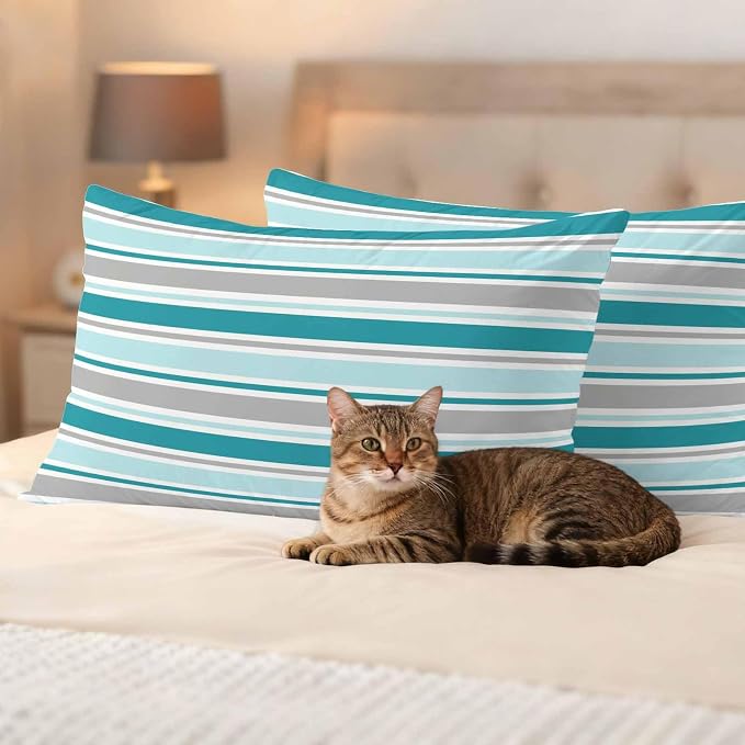 Grey Blue Striped Outdoor Pillow Cover 12x20 Inch Cushion Sham Case, Farmhouse Stripes Modern Abstract Art Waterproof Decorative Square Throw Pillowcase for Outside Garden Patio Porch Couch Chair Tent